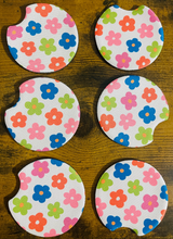 Load image into Gallery viewer, Multi Colored Groovy Daisies Car Coasters
