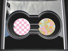 Load image into Gallery viewer, Retro Flowers and Checks Car Coasters
