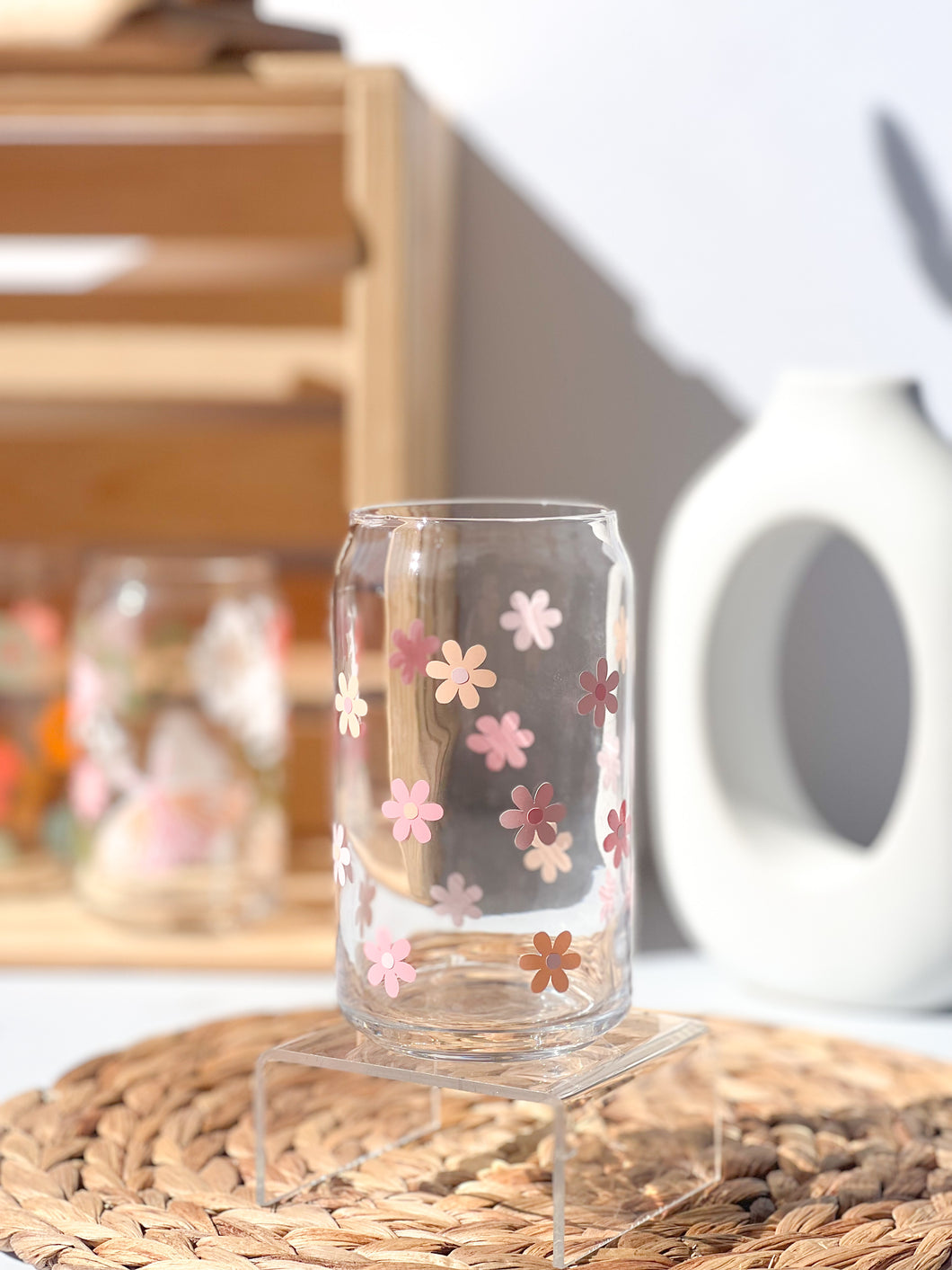 Multi-Pink Mini Daisies Glass Cup